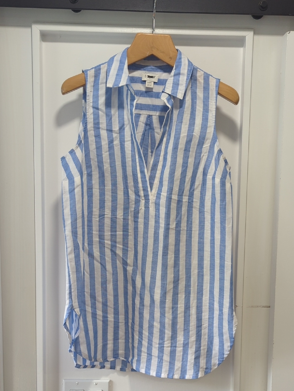 J. Crew Blue and White Striped Sleeveless Tunic Linen Cotton Blend Size XXS